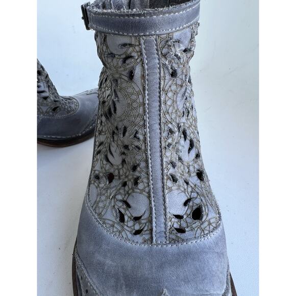 Womens Neosens Gray Leather Cutout Heeled Ankle Shoes Booties Spain EU 36/ US 6 - Picture 9 of 13